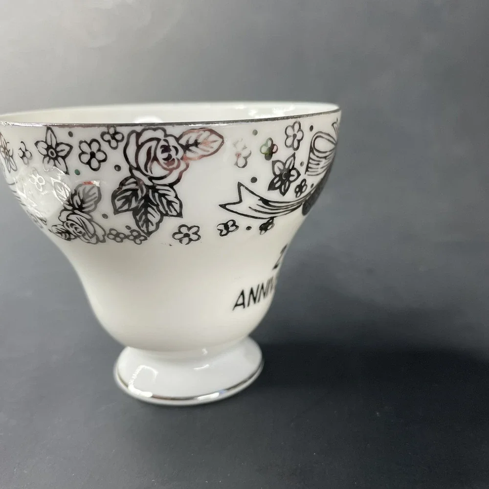 Vtg Arnart Creation Tea Cup & Saucer Japan‎ 25th Silver Anniversary White Bells